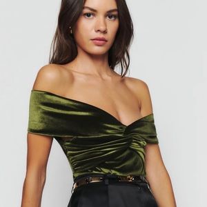 Reformation Ezlynn Velvet Top- Moss Green